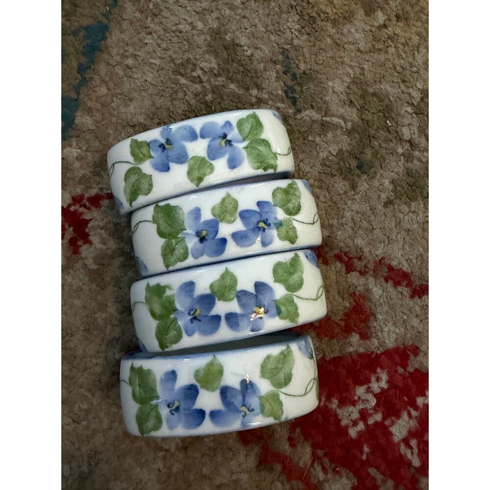 Vintage Napkin Rings Shafford Porcelain Floral White Blue cottagecore